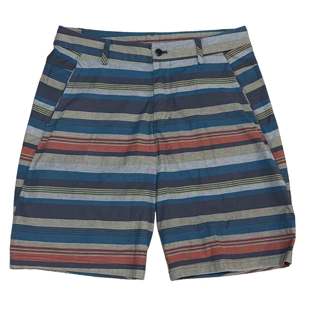 Lululemon Mens Striped Shorts Blue Red Gray 34x9 Cotton Blend 6 Pocket